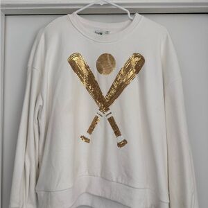 QUEEN OF SPARKLES White Sweater with Gold Sequin Design